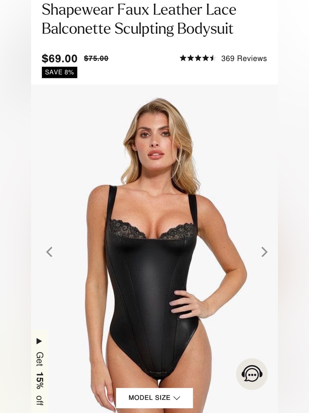 Populish Faux Leather Lace Balconette Sculpting Bodysuit - Black
